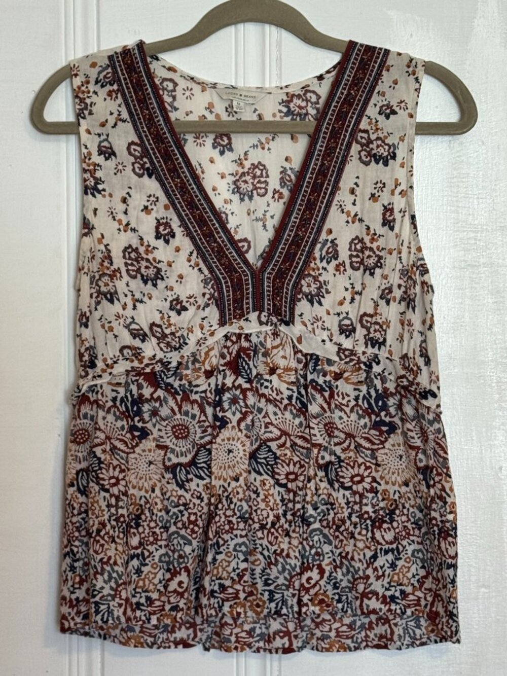 Lucky Brand Embroidered Sleeveless Boho Style Top